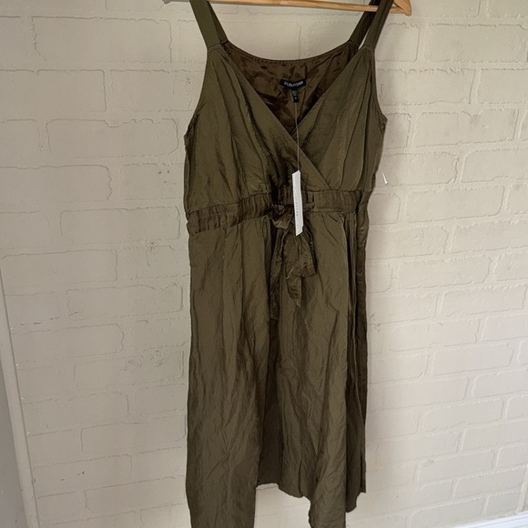 Eileen Fisher dress Steel Satin Faux Wrap Surplice Olivine NEW sz 10 - Picture 7 of 9